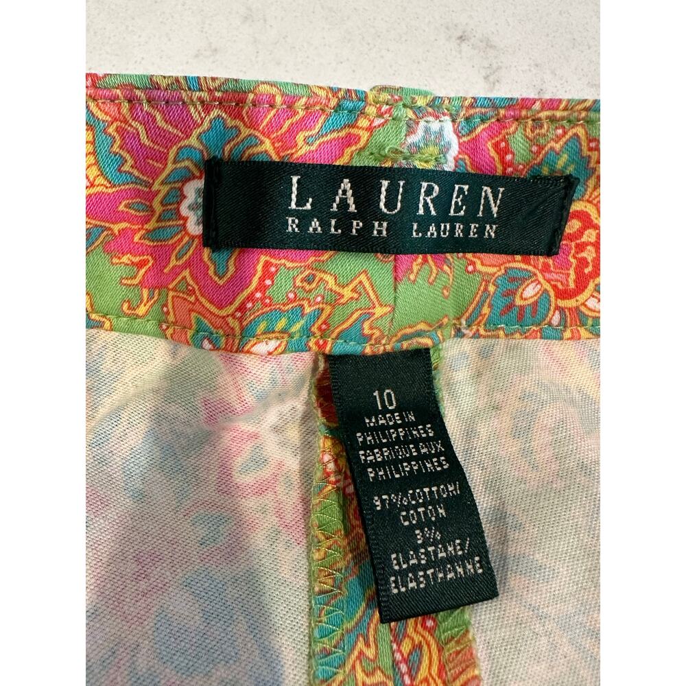 Lauren Ralph Lauren Paisley Print Ankle Pants Women’s Size 10 Stretch Green - Picture 3 of 8